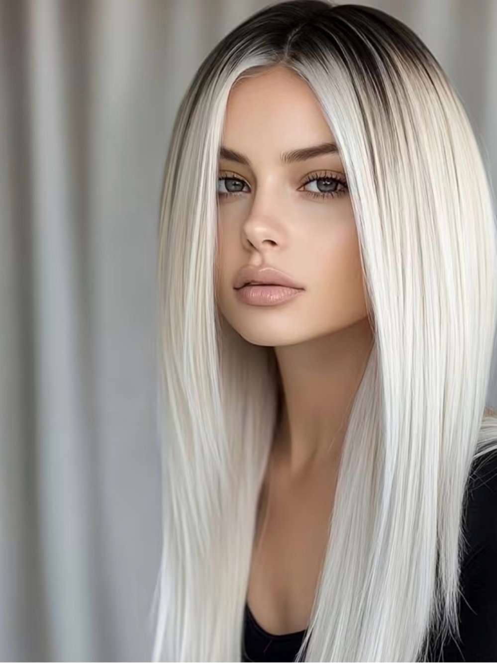 Blonde Straight Human Hair Wig - Platinum Silver Ombre
